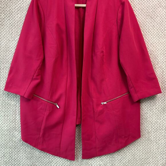 Lane Bryant Blazer 24 Fuchsia Pink Open Front Zip Pockets Mid Length 3/4 Sleeve - Picture 4 of 13